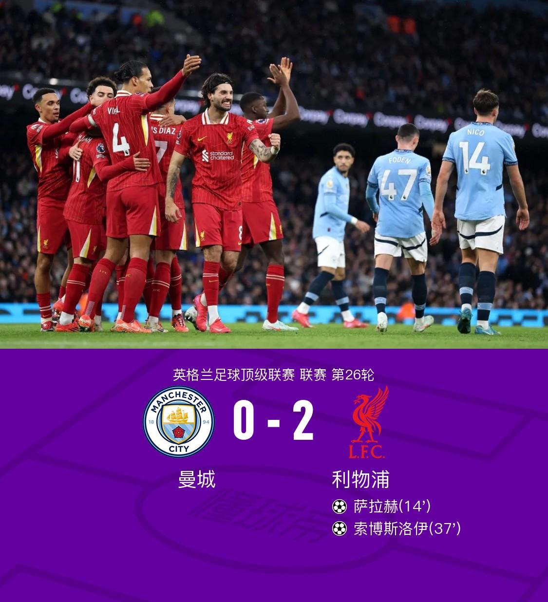曼城逼平利物浦，英超榜首之争激烈